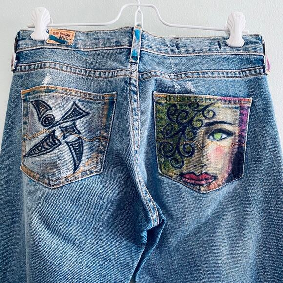 Red Engine painted flare jeans - Picture 9 of 12